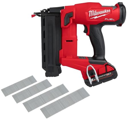 Milwaukee M18 FN18GS-202X + Senco AX Dyckertpistol med batteri, laddare & dyckert, Maskiner