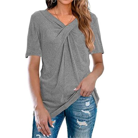 Dam Top Höst Casual Pullover Skjorta V-hals Enfärgad