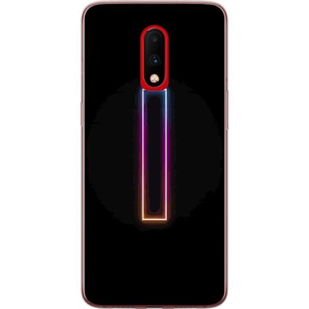 Kompatibelt Mobildeksel til OnePlus OnePlus 7 Minimalistisk neonbokstav I i regnbuefarger mot mørk bakgrunn