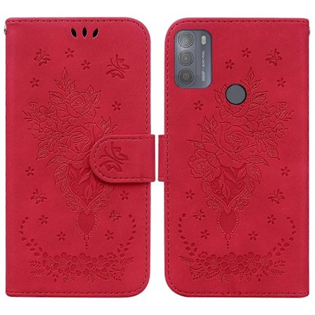 Kompatibel med Motorola Moto G50 Sommerfugl Rose Præget Læder Telefon Cover