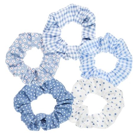 Blårutete Scrunchies Sett - 5 Bandana Hårbånd for Kvinner