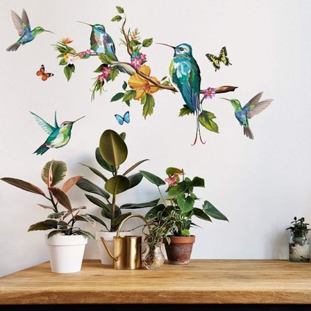 Blomväggdekaler Kolibri Väggdekaler, DIY Avtagbar Vatten