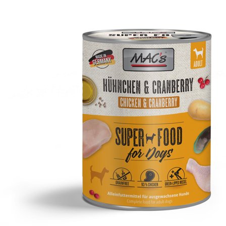 Mac's Super Food for Dogs Kylling og Tranebær Våtfôr 800g