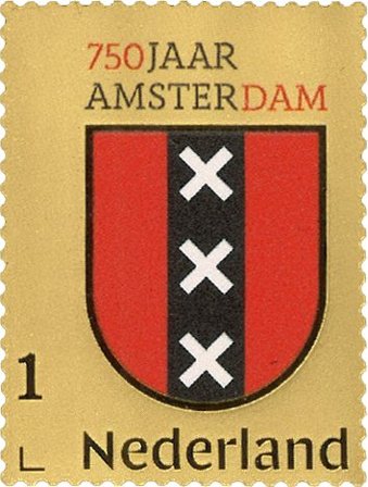Holland - Amsterdam 750 år - Postfrisk frimærke i 24 karat guld