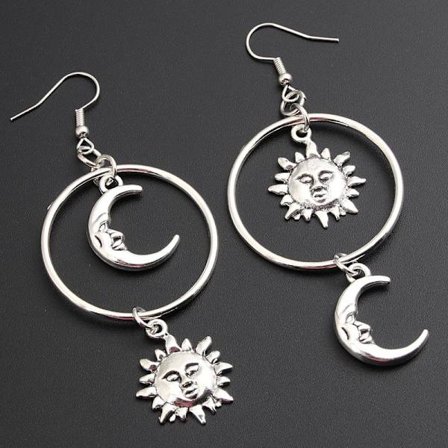 Earrings - Creoles - Sun - Crescent Moon - Asymmetrical