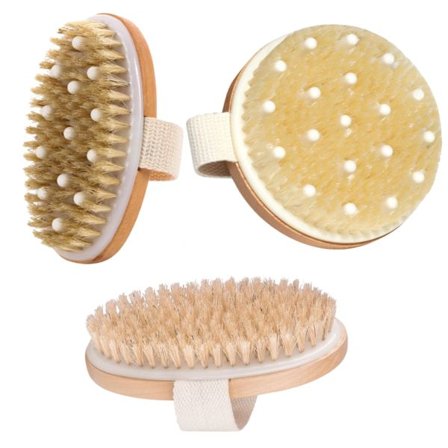 Tre Kroppsbørste Sett for Tørrbørsting - Myke og Stive Naturlige Børstehår for Eksfoliering, Fjerning av Død Hud og Toksiner, Reduksjon av Cellulitter