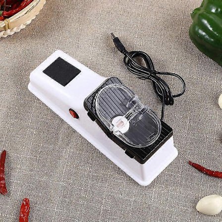 Justerbar USB elektrisk knivsliber til køkkenknive, hobbykniv, sakse, slibning, hvid, medium fin slibning af blade