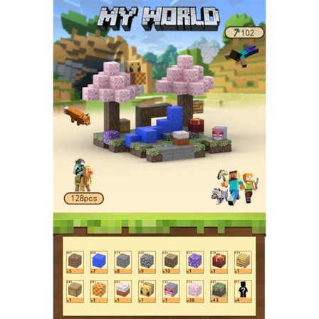 Minecraft byggeklosser, magnetiske byggeklosser - Sakura Party 128 klosser, 4 figurer