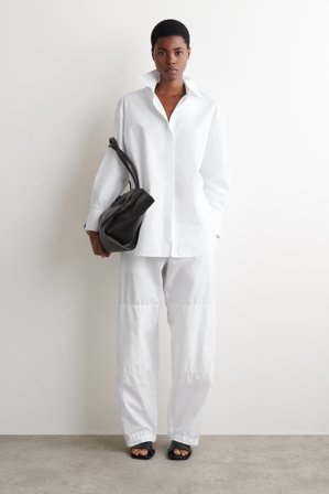 COS Women's Gathered Panelled Cotton Trousers in White