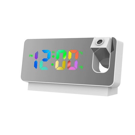 Digitaalinen projektiokello pyörivällä kelloprojektorilla, lämpötila- ja kosteusnäytöllä, säädettävällä kirkkaudella, selkeällä ja kirkkaalla LED-