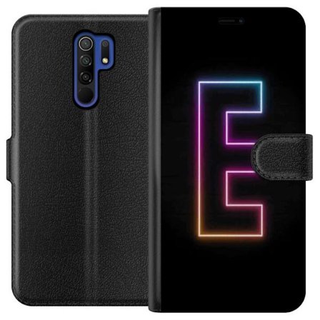 Kompatibelt Lommeboketui til Xiaomi Xiaomi Redmi 9 Minimalistisk neonbokstav E i lyse farger mot mørk bakgrunn i moderne og elegant design