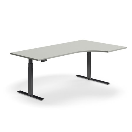 Schreibtisch QBUS höhenverstellbar, ergonomisch, 2000x1200 mm, Gestell schwarz, hellgrau