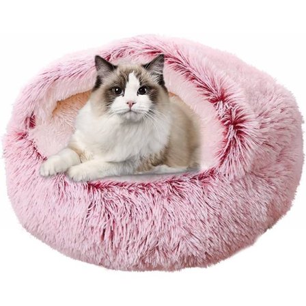 Katteseng - Hule kattekurv 40cm - beroligende og angstlindrende - til små hunde/katte - donut - Pink
