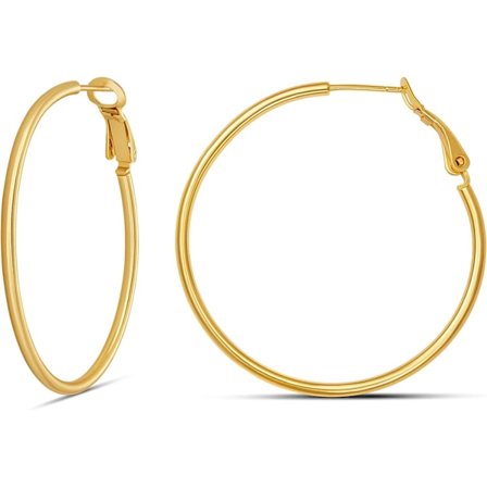 Kvinnors örhängen 925 Sterling Silver Large Hoop Yellow Gold