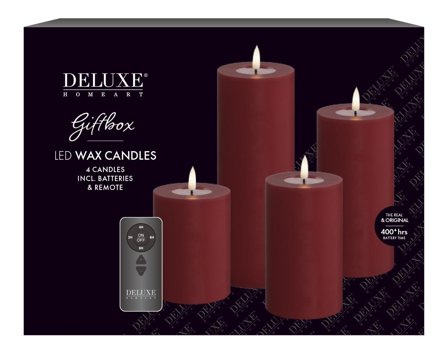 Deluxe Homeart Real-flame batterilys 4pk Ø7.5 bordeaux
