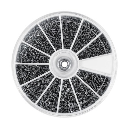 600 stk. 12 typer små skruer og muttere sorteringssett M1 M1.2 M1.4 M1.6 for klokker og briller