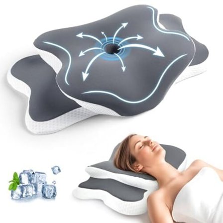 Ortopedisk Memory Foam-pute med kjølende silketrekk - Ergonomisk cervikal støtte for nakke og skuldre, egnet for side-, rygg- og mageliggere