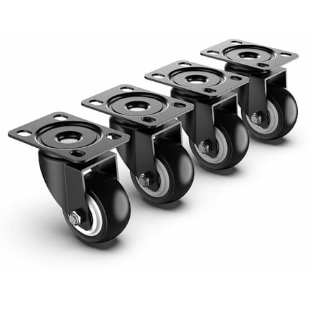 4 pyörivää huonekalupyörää ilman jarrua, kantavuus jopa 200 kg - Lattiaa naarmuuntumaton pyörä raskaille kuormille - Kumipyörä kärryyn - Musta KLB