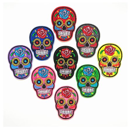 9 st broderade strykjärns-på-lappar dödskalle dödskalle sy-på-lapp strykjärn på