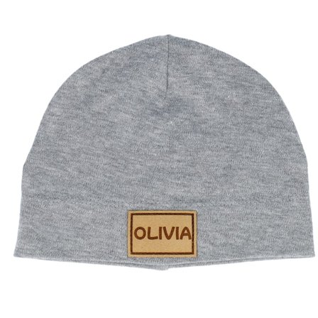 Babybugz - Grå traditionalbeanie Lue - Kids Baby Engraved Suede Patch Heather Grey Beanie @ Hatstore