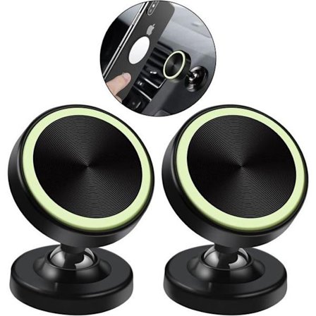 (Farge: Svart+Svart) 2-pakning bærbar magnetisk bilholder, magnetisk telefonholder, 360° rotasjon, kompatibel med alle smarttelefoner