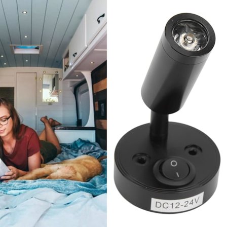 12‐24V 3W LED Læselampe Soveværelse Sengelampe Krom Aluminium Legering til Båd RV SUV Trailer Sort Varmt Hvid