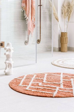 Riviera Tappeto Da Bagno Rotondo Ø 90 Terra/Bianco Naturale Cotone Lavable