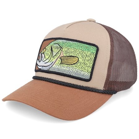 Skillfish - Beige Trucker Cap - Kids Big Black Bass Box Rope Khaki/Brown/Caramel @ Hatstore