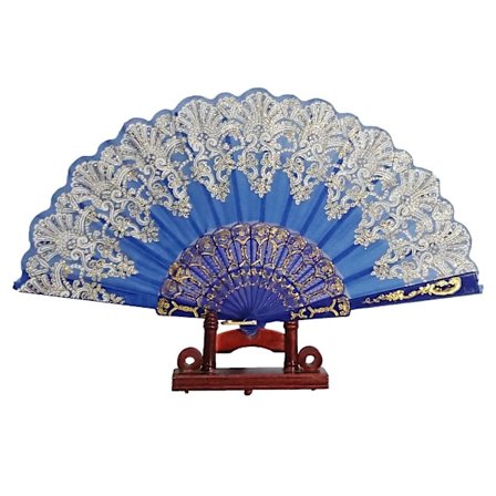 Vifte - Hvid kant med glimmer - Chiffon med plastikbund - Mørkeblå - Kongeblå