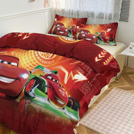 Yt634 Biler Lynet McQueen Trykt Sengetøysett Mønster Dynetrekksett 3 Deler 1 Dynetrekk og 2 Putetrekk for Kvinner Menn Tenåringer Flere størrelser å 