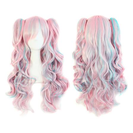 (rosa)68cm Cosplay Unicorn Parykk Lang Krøllete Drømmende Søt Rosa Lilla Blå Gradvis Parykker for Kvinner G