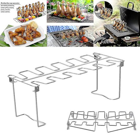 Grillholder i rustfritt stål for kyllingvinger og -lår med 12 hull til grill