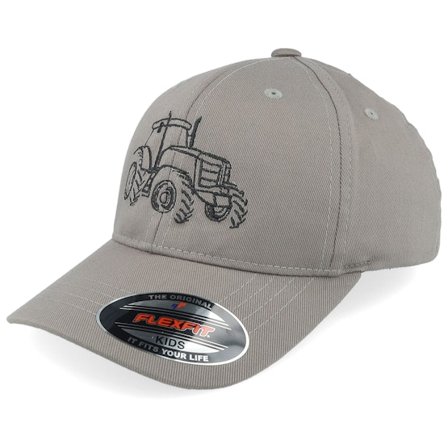 Kinder Kiddo Cap - Grau flexfit Cap - Kinder Tractor Outline Wooly Combed Grey Flexfit @ Hatstore