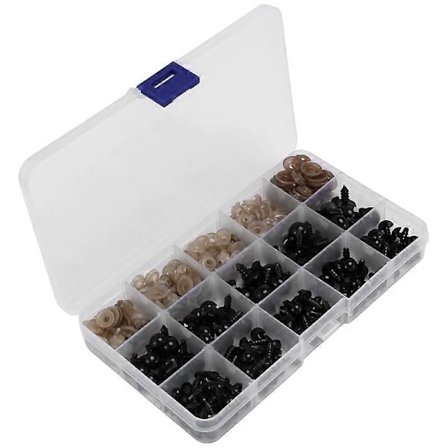 Sikkerhedsøjne med skiver, 150 stk. Små dukkeøjne Håndværkslegetøjsøjne Teddybjørneøjne 6 mm/8 mm/9 mm/10 mm/12 mm, sorte plastikøjne (LGL)