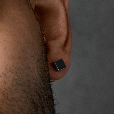 Pendiente negro y cuadrado de 6 mm para hombres - Pendientes con cierre a presión