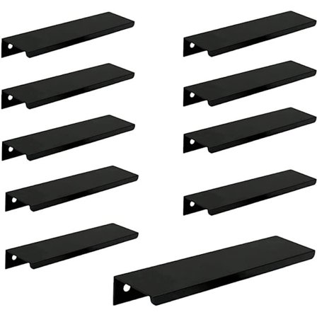 (Noir) 10-pack svarta handtag - Svarta möbelhandtag - Osynliga handtag - Svarta kökshandtag - Mattsvarta möbelhandtag i aluminiumlegering