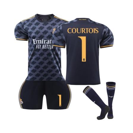 Real Madrid 2023/24 bortatröja Courtois No.1 Fotbollströja Set color
