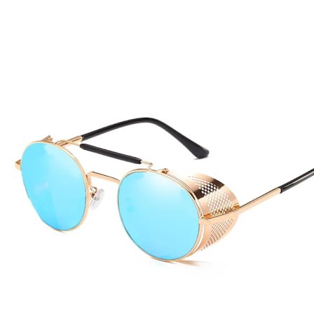 Trendiga Retro Steampunk Solglasögon Män Märkesdesigner Runda Steam Punk Legering Solglasögon Goggles För Kvinnor UV400 Gafas de Sol