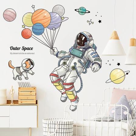 Barneklistremerker, solsystemplaneter veggdekor, astronautdekorasjon veggklistremerker for barn baby soverom stue