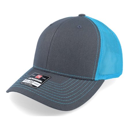 Richardson - Harmaa trucker Lippis - 112 Split Charcoal/Neon Blue Trucker @ Hatstore