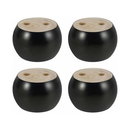 Set of 4 Round Wooden Furniture Legs, 5cm High, for Sofa, Bed, Armchair, Wardrobe, with Screws and Pads (Black)