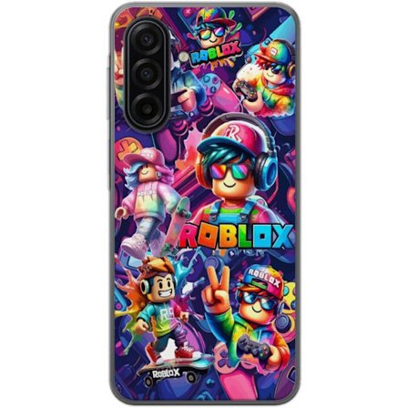 Kompatibelt Mobildeksel til Samsung Galaxy A17 5G Fargerik Roblox-inspirert gruppe med flere karakterer, hodetelefoner og kontrollere i en energifylt