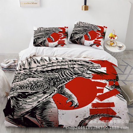 2025 Ny Godzilla Tecknad 3D-tryckt Sängkläder Tredelat Set 135*200