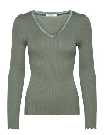 Rosemunde Rwbeatha Silk V-Neck Satin Tape T-S - Green - XL