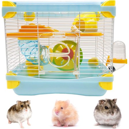 Hamster Reisebur, Bærbart Lite Dyrehabitat med Treningshjul - Ventilert Innhegning for Dverghamstere, Mus, Gerbiler & Ti