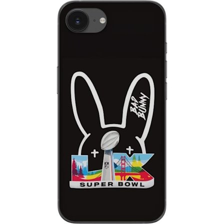 Kompatibel Mobilcover til Apple iPhone 16e Bad Bunny portræt med åben skjorte, tatoveringer og krøllet hår i stilfuld modefotografering