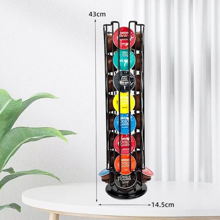 Holder for svarte kaffekapsler med 32 kapsler, oppbevaringsstativ for te- og kaffekapsler metallstativ med stor kapasitet, roterbar DockleGusto