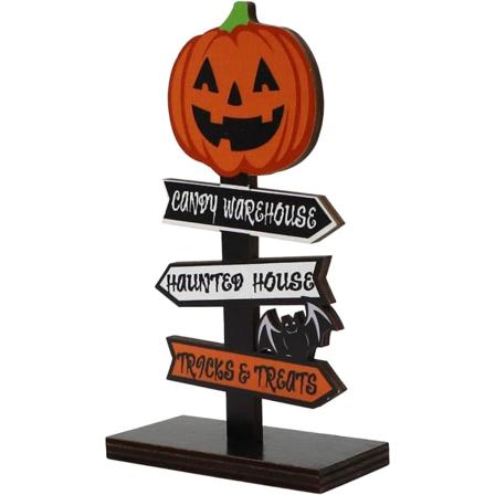 Halloween Borddekoration, Halloween Træpynt Glad Halloween Træskilt Stativ Borddekorationer, 14 x 8cm Y4WSSXBT(Græskar)