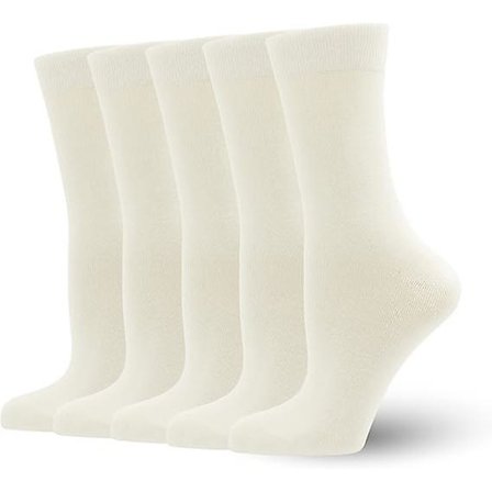 Mjuka tunna bambustrumpor för kvinnor, stretchiga, lediga, affärs-, klänningsstrumpor, 5 par/storlek: Medium/färg: Off-white