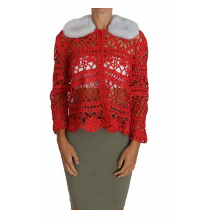 Dolce & Gabbana, Crochet Knit Raffia Cardigan Czerwony, Kobieta, Rozmiar: L